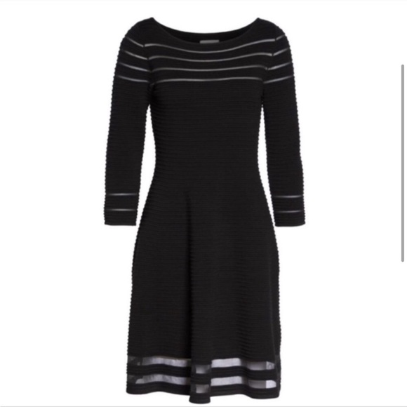 Eliza J Black Mesh Illusion Ribbed Knit Fit and Flare Dress Small Goth Witchcore - Picture 2 of 5